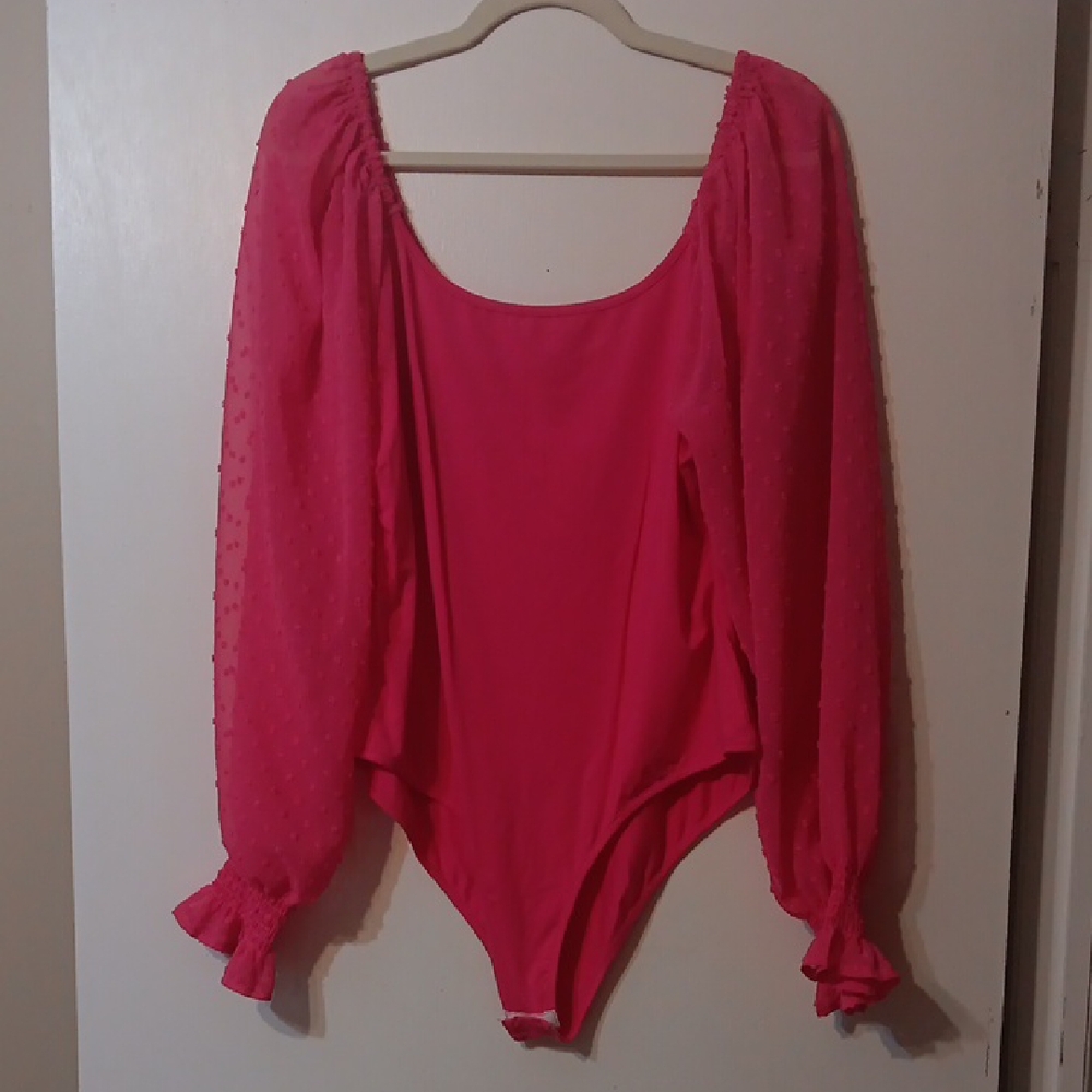 Chic Hot Pink Bodysuit with Sheer Sleeves